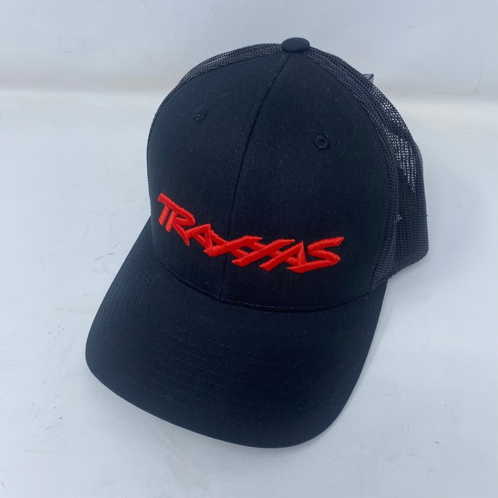 New Traxxas Mens Trucker Hat Black Red Embroidered Logo Mesh Snapback 1182-BLR